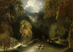 Een uitzicht op Dovedale, richting Thorpe Cloud door Thomas attr. to Lawrence